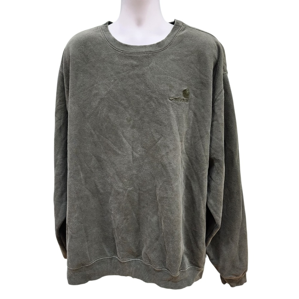 Vintage Y2K Carhartt Sweatshirt Mens 3XL Tall Green Crewneck Embroidered Logo